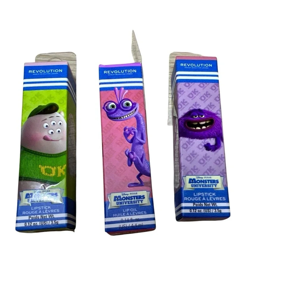 3- Makeup Revolution x Monsters University Lip Oil, Lip Gloss & Lipstick  SEALED